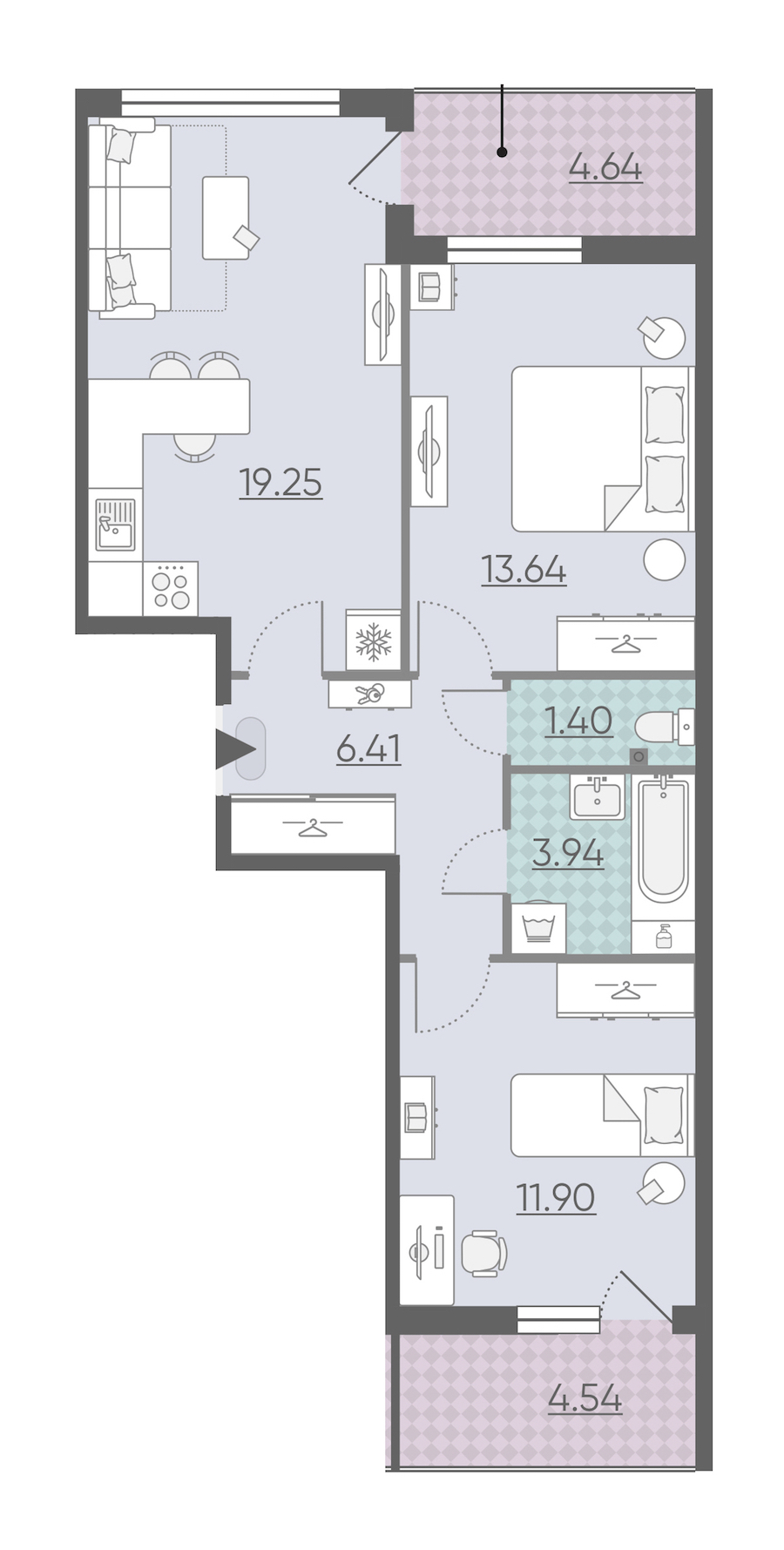 Двухкомнатная квартира в : площадь 61.13 м2 , этаж: 2 – купить в Санкт-Петербурге